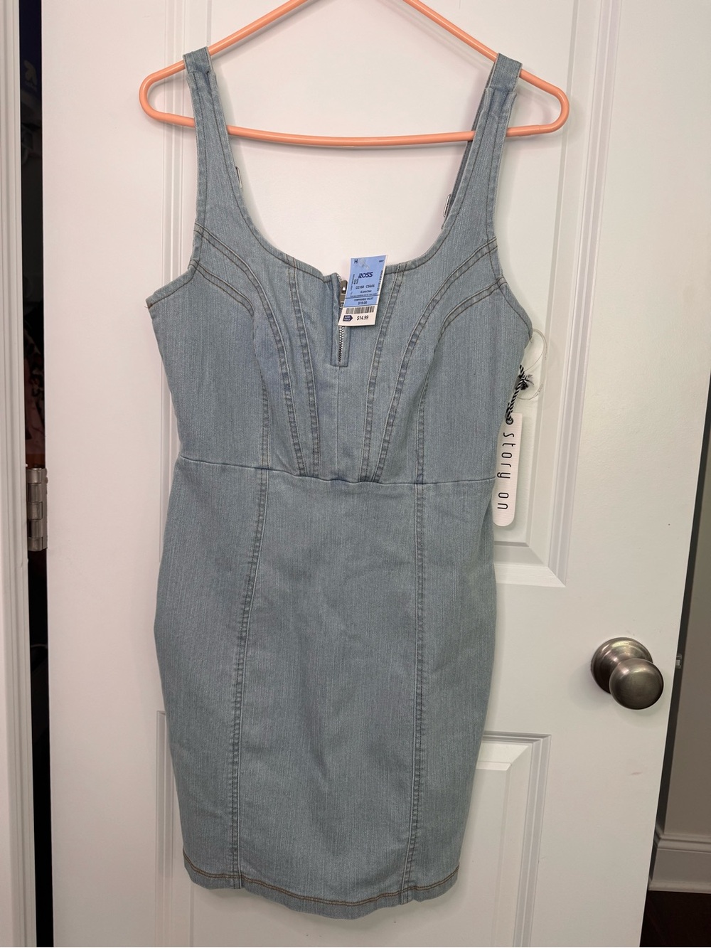 Light Blue Denim Mini Dress with Scoop Neck